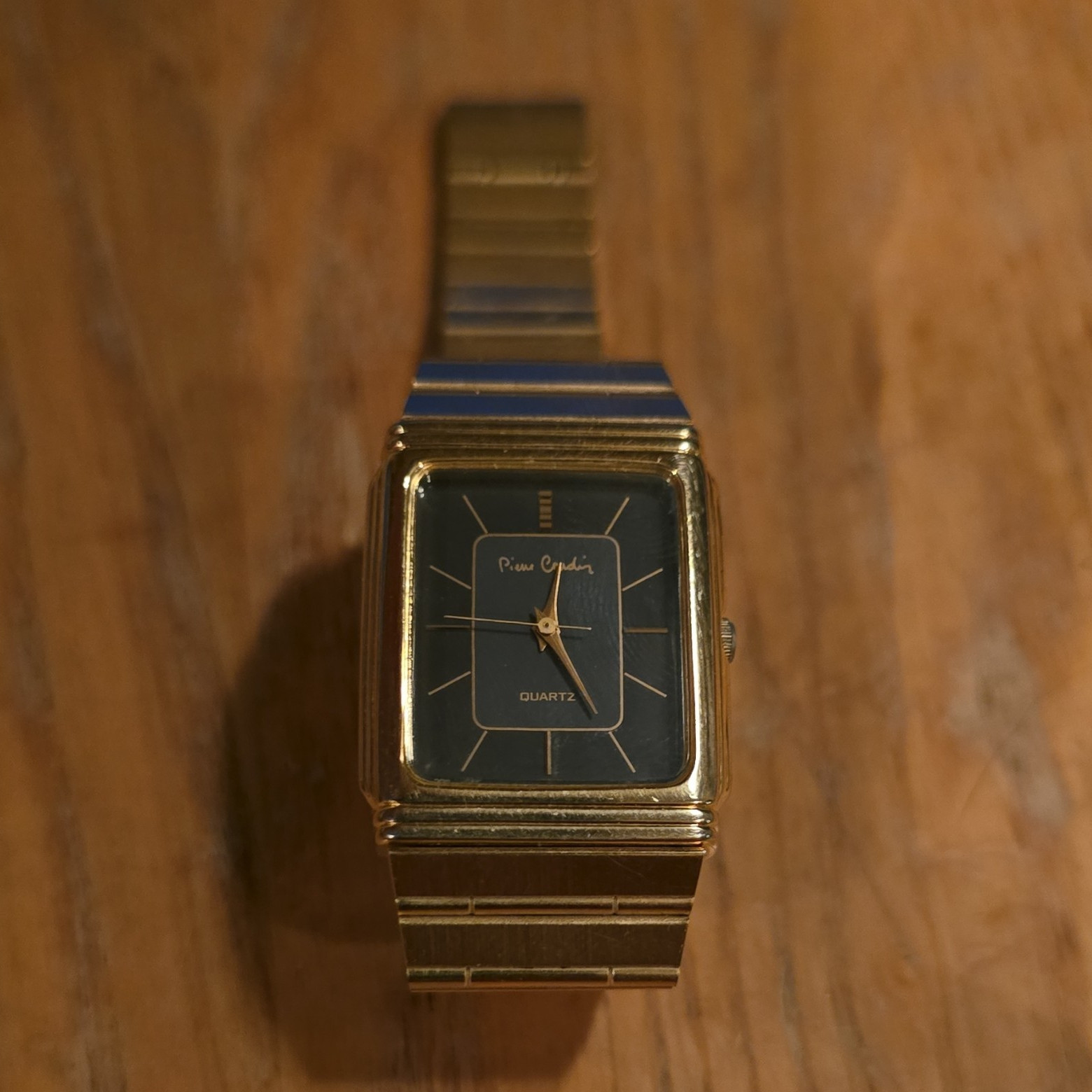 Pierre Cardin Quartz Rectangle Gold Tone Black Dial Analog Watch Steel Bracelet