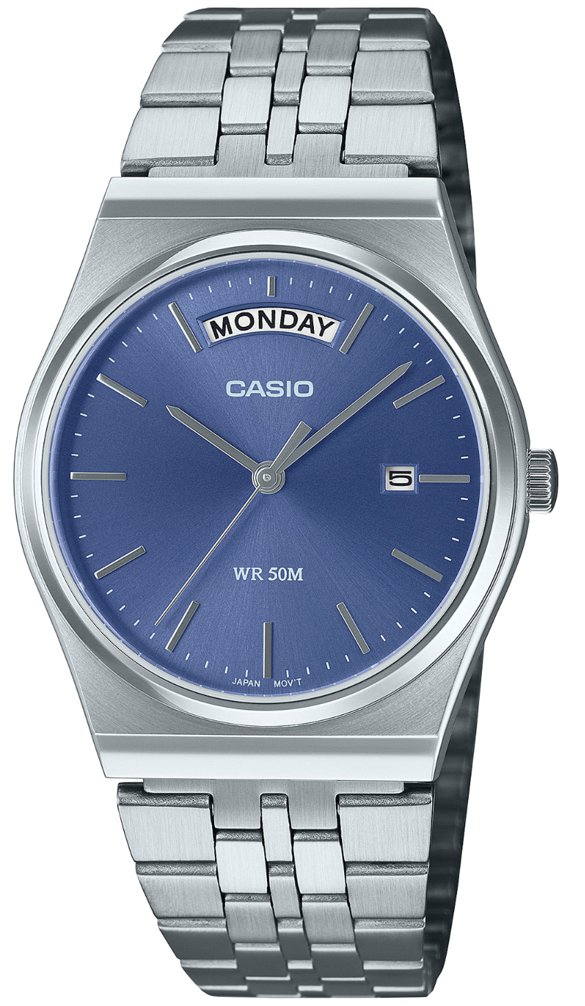 CASIO Men’s Retro Blue Dial Stainless Steel Day Date Quartz Watch MTP-B146D-2AV