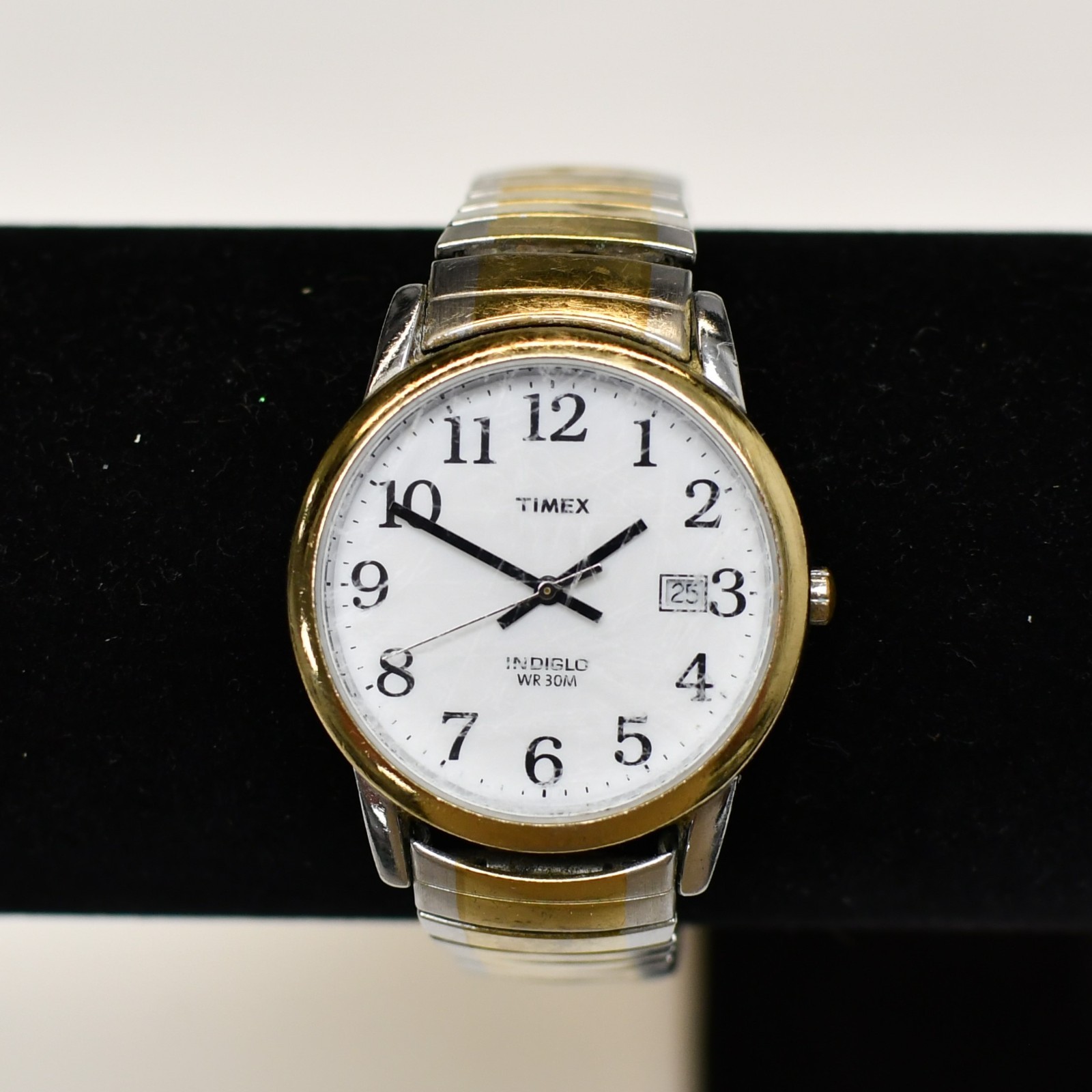 Timex Easy Reader Watch Men Indiglo 35mm Silver Gold Tone Date New Battery
