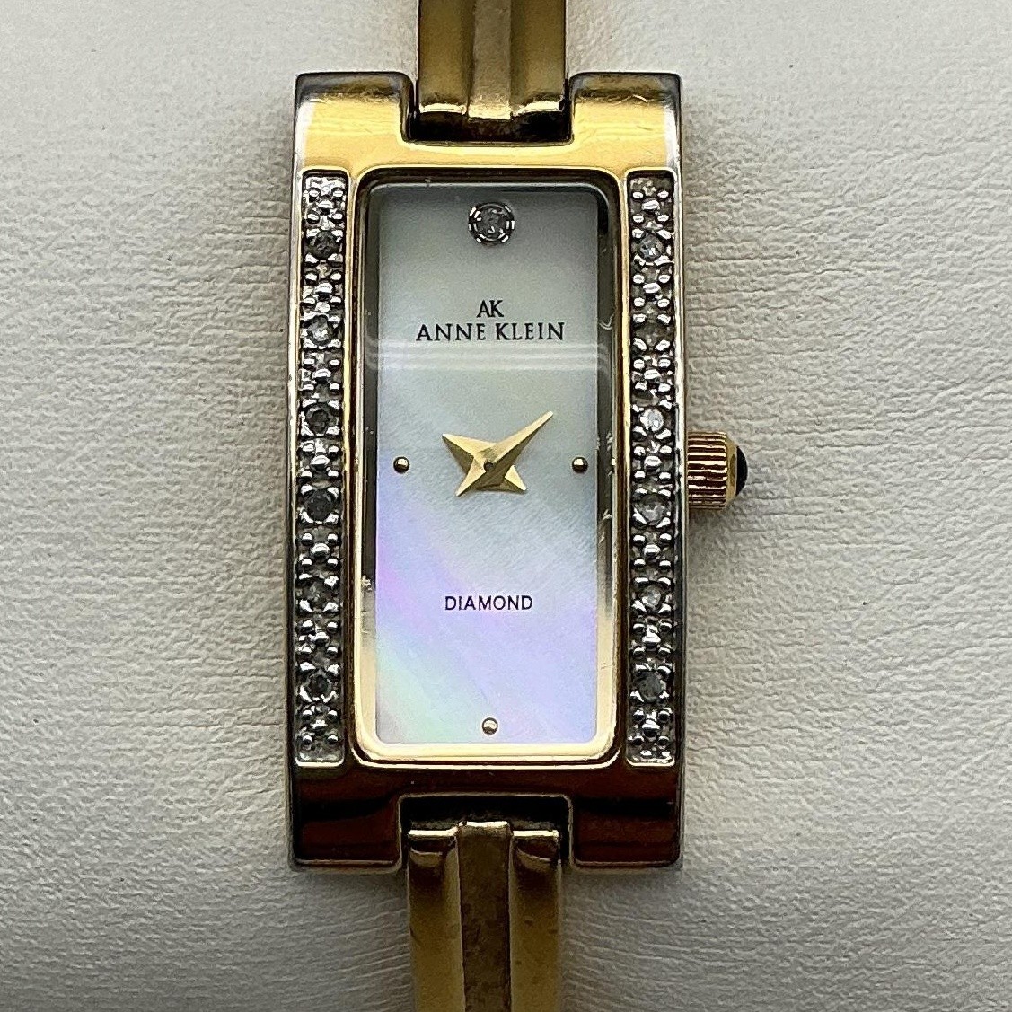 Anne Klein Womens Watch 15mm Gold Tone Diamond Bangle V10720 New Battery 5.75″