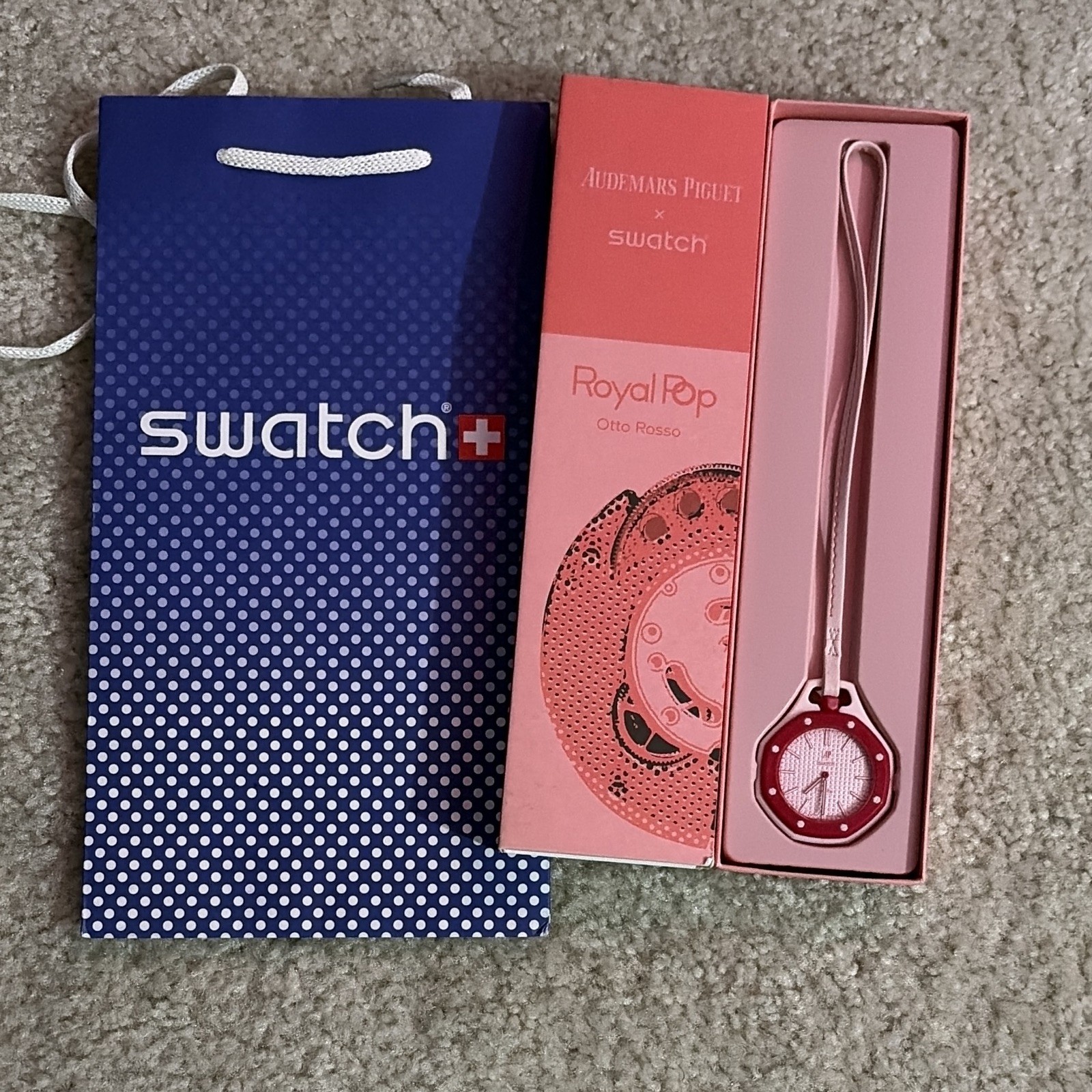 Swatch Royal Pop Otto Rosso Quartz Analog Pink Dial Octagon Watch w/ Box