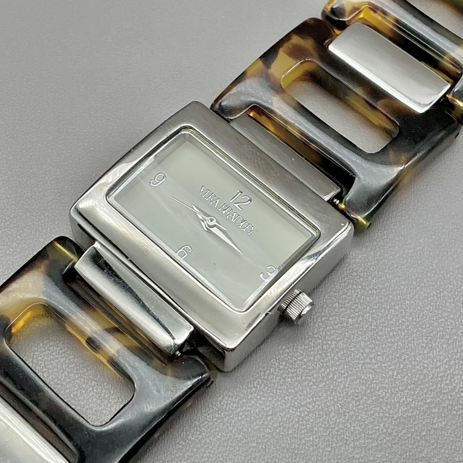 Vera Bradley Womens Watch Tortoise Brown Bracelet Silver Tone White Dial Quartz