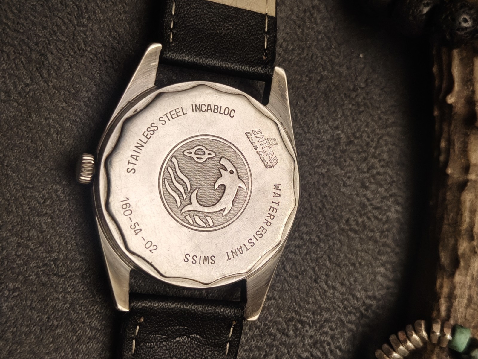 Rear Vintage Special Tropical Dial Enicar Star Jewels Manual Wristwatch